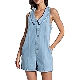 Kedera Women's Sleeveless Summer Denim Romper Sailor Collar Neck Button Up Jean Jumpsuits Casual One Piece Outfits