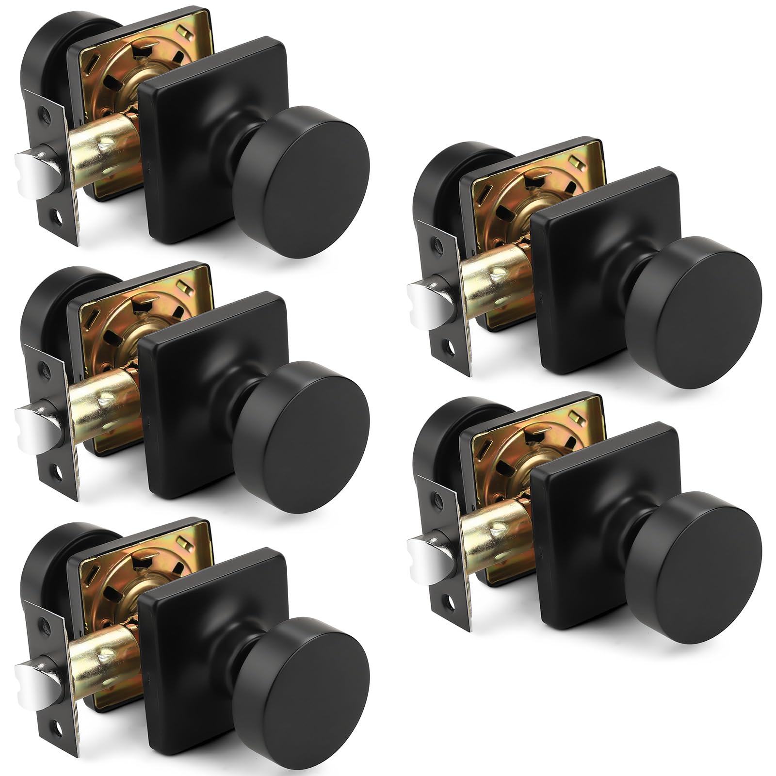 Photo 1 of ***(PARTS ONLY/MISSING PARTS/ NON FUNCTIONAL)***Probrico Passage Door Knobs Interior 5 Pack, Modern Keyless Closet Hallway Door Handles Inside, Square Panel Doorknobs with Matte Black Finish