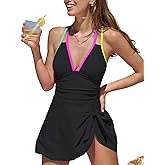 popvil Swim Dress One Piece Swimsuits Women Tummy Control for Women 2026 Sexy Beach Tie Back Bathing Suit Skirt