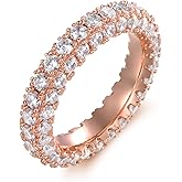 Barzel Womens 3 Row Eternity Ring Wedding Band 18k White Gold or Rose Gold Plated Cubic Zirconia Eternity Band Ring Jewelry
