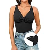 V FOR CITY Ribbed Tank Top for Women with Built-in Bra Adjustable Straps Camisole V Neck Camis S-XL