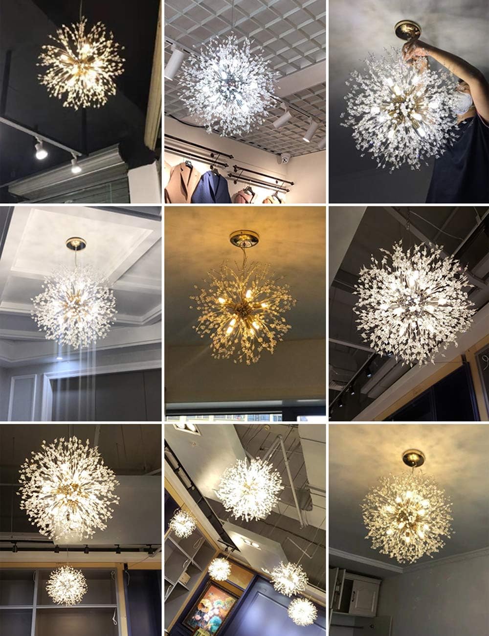 Dellemade Modern Sputnik Chandelier, DD00906N 12-Lights Fireworks Pendant Light, Silver Crystal Ceiling Light Fixture for Bedroom, Living Room, Dining Room - - 