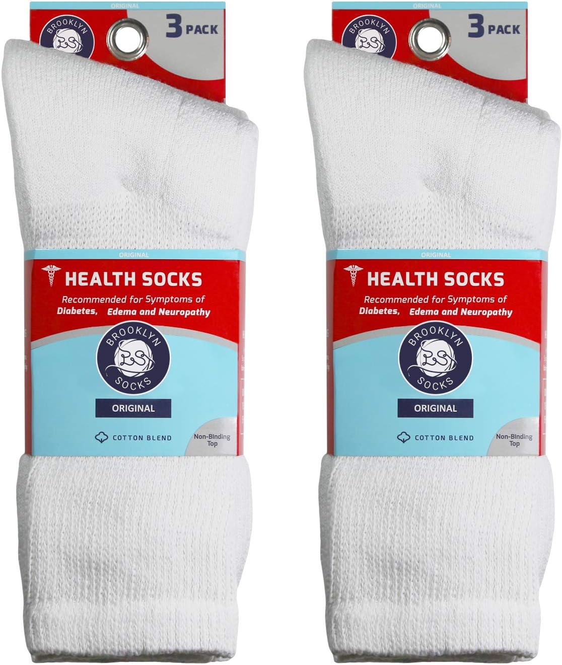 6 Pairs of Cotton Diabetic Neuropathy Crew Socks (10-13, White): Health & Personal Care