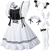 Classic French Maid Costume Apron Fancy Dress Cosplay Outfit Headwear Gloves Socks Set