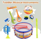 deAO Musical Instruments Toy Drum Set Trumpet Flute Harmonica Kids Beginners view 2