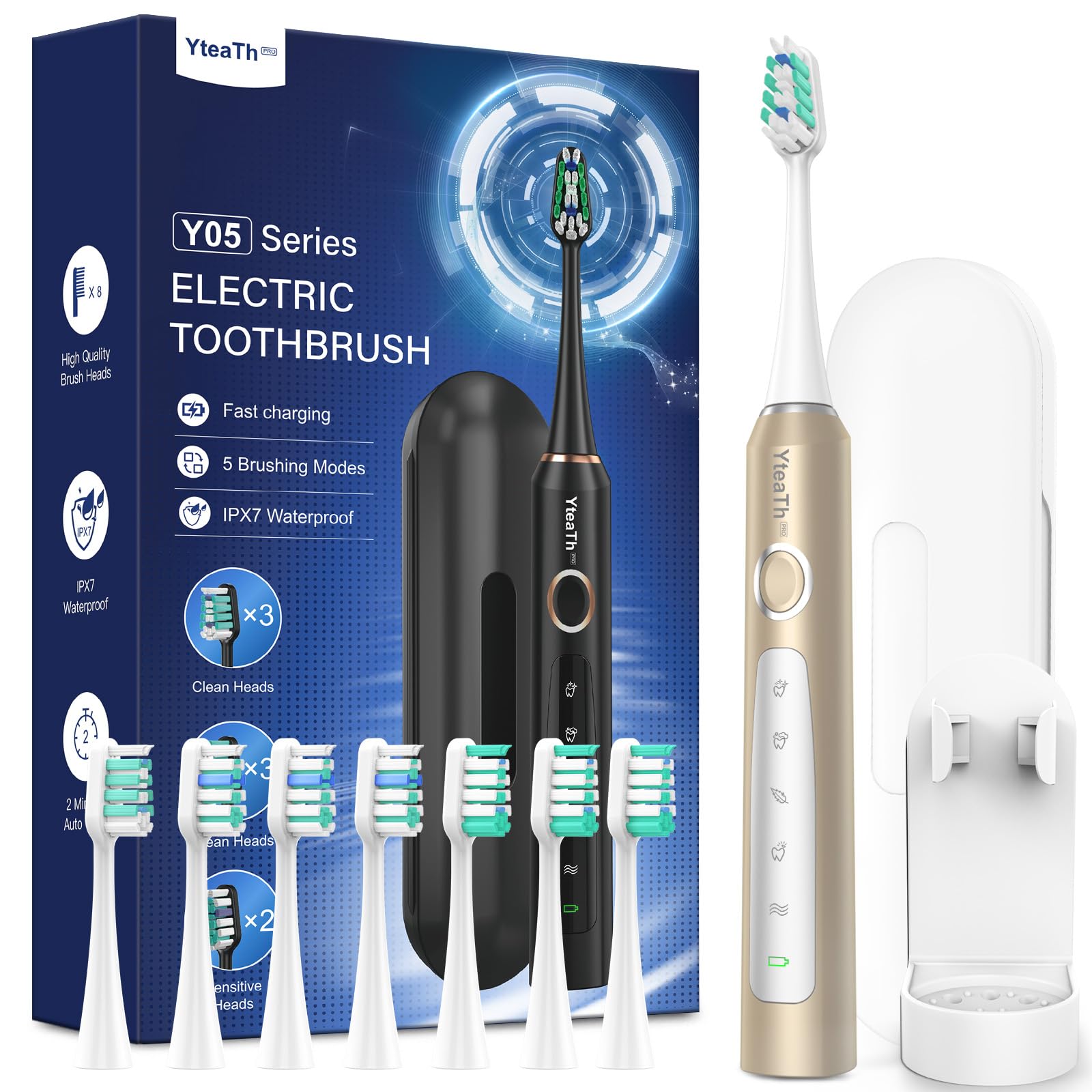 Sonic electric toothbrush with 8 heads a...
