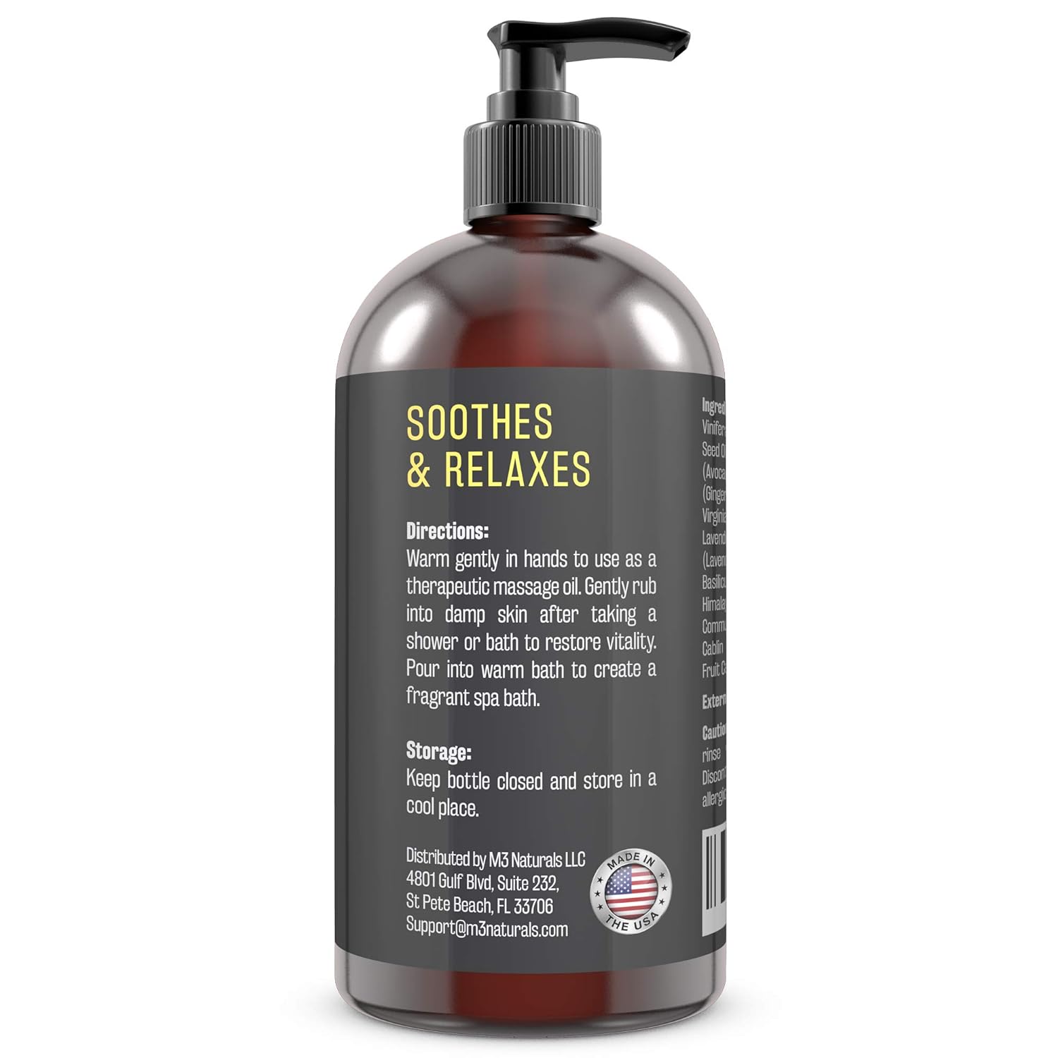 M3 Naturals Ylang Ylang and Ginger Massage Oil Infused with Collagen and Stem Cell - Therapeutic Anti-Cellulite Body Lotion Cream - Essential Oils Deep Tissue Relaxation, Sore Muscle Relief 8 oz : Beauty
