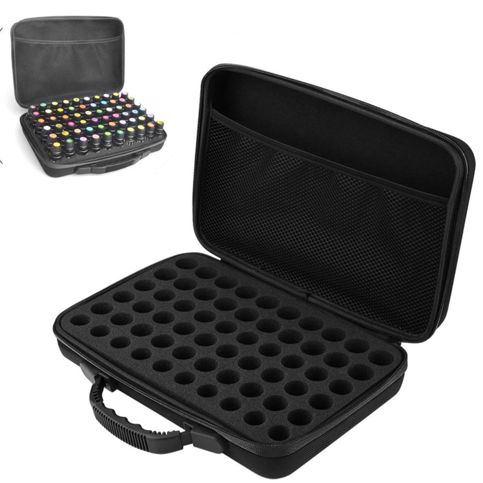 Candeon Essential Oil Carrying Case, 60 Grid Essential Oil Organzier Bag Large Capacity Eva Traveling Essential Oil Carrying Bag Nail Polish Storage Box Essential Oil Tote for 5ml, 10ml, 15ml Bottles
