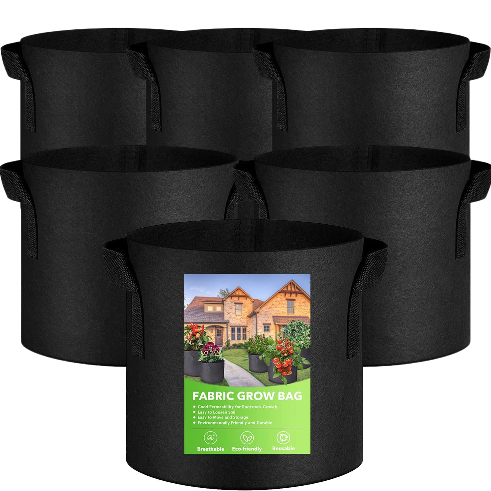 XVZ Plant Grow Bags, 6 Pack 3 Gallon Non-Woven Fabric Tomato Grow Bags for Vegetables, Potatos, Strawberries, Carrots, Flowers - 10L Black