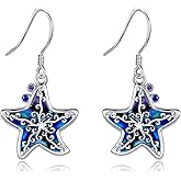 Starfish Earrings 925 Sterling Silver Beach Starfish Dangle Earrings with Abalone Ocean Starfish Jewelry for Women