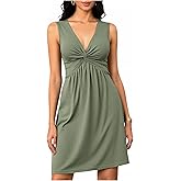 winkbay Women's Summer Twist Front V Neck Dress Sleeveless Elegant Casual Dresses
