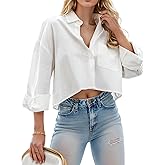 Teepie Women Cropped Button Down Shirts Long Sleeve Blouses Casual Work Crop Tops with Chest Pocket