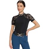 Harrison Howard Short Sleeve Horse Riding Shirt, Lace Sleeves &amp; Iconic Bit | Breathable Comfortable 4-Way Stretch Rider Top, Women's Equestrian Show Shirt, Slim Fit w/ Keyhole Back Opening