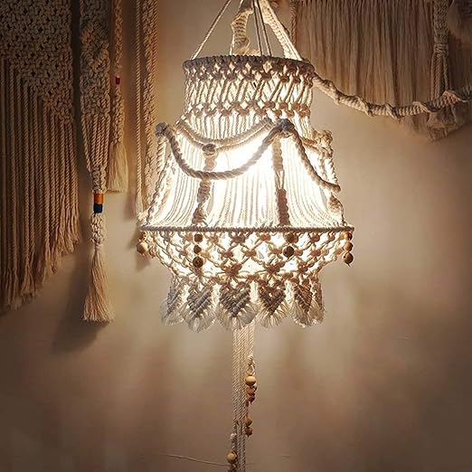 ZNKZJ Macrame Pantalla de luz de Techo Sombra Boho Decoración, Cuerda