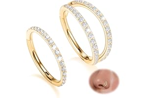 GAGABODY 2 Pcs Nose Rings 20G 18G 16G 14G 12G 10G 8G Surgical Steel Piercing Rings for Nose Septum Cartilage Helix Tragus Conch Rook Daith Lobe from 5mm to 16mm Seamless Hoop Unisex Hinged Earrings