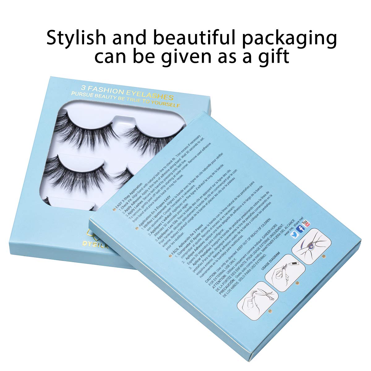 DYSILK 3D Eyelashes Mink Natural Look False Eyelashes Wispy Extension Makeup Long Handmade Fake Eyelashes Fluffy Soft Reusable Black 3 Pairs
