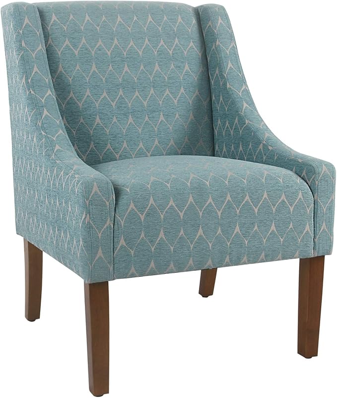 Benjara, Blue and Brown Wooden Accent Chair with Swooping