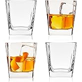 TRUE Square Rocks Glass, Old Fashioned Whiskey Glasses, Superb Drinking Cups for Cocktail Party, Home Bar, Bartender Accessories, Set of 4, 10 oz