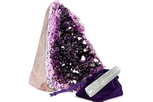 EXTREME ROCKS & FOSSILS Premium Amethyst Geode Stone Cluster [2.5 to 3 lb.] - Each Piece is Unique & Natural - Real Raw Healing Crystal Rock from Uruguay - Deep Purple Decoration - FREE 3" Selenite Wand