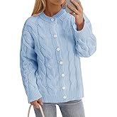 Saodimallsu Womens Cable Knit Cardigan Sweaters Long Sleeve Button Down Crewneck Casual Loose Fall Sweater Coats