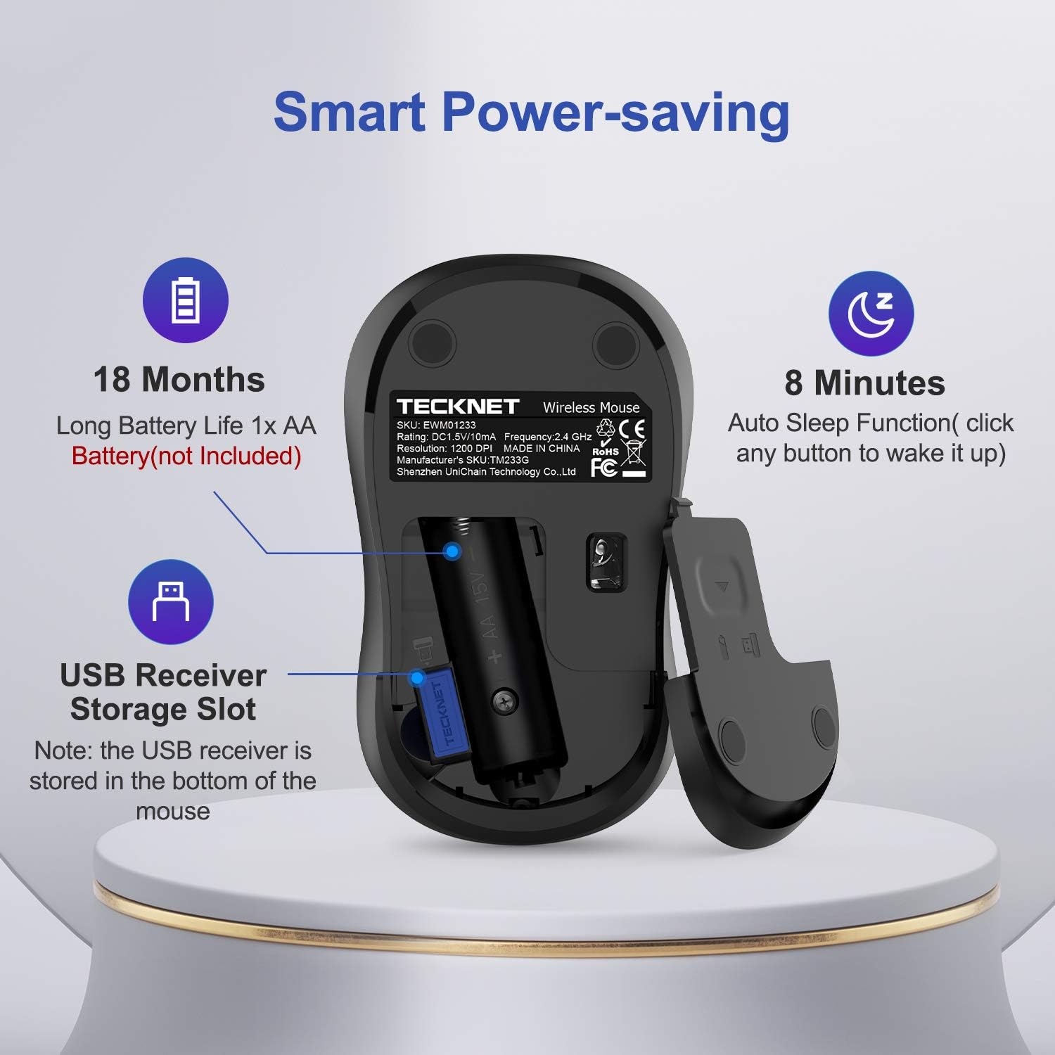 TECKNET Silent Wireless Mouse for Laptop 2.4GHz Portable Computer Mouse Wireless with USB Mini Receiver - Image 5