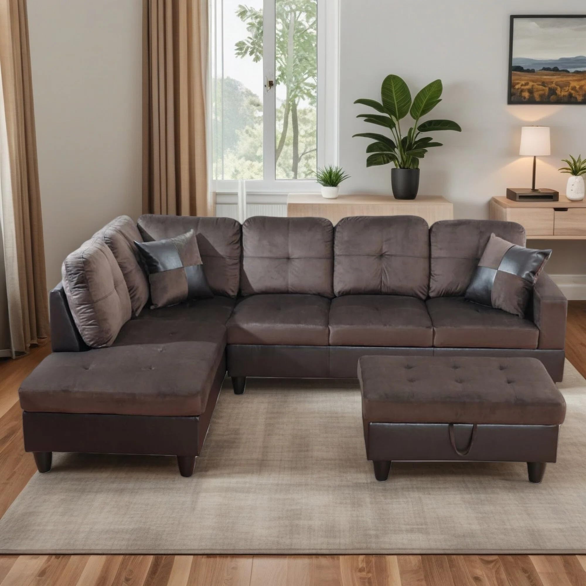 Photo 1 of *****PARTIAL SET, RIGHT ARM CHAISE ONLY***** 
Try goal 103.5" Sectional Couches for Living Room, Flannel 4 Seat L Shaped Couch with Chaise, 3-Piece Modular Sofa with Storage Ottoman, Home Furniture Sets for Apartment Office, Dark Brown