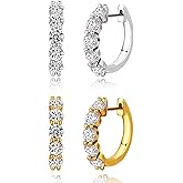 Sterling Silver Cubic Zirconia Hoop Earrings and 14k Gold Earrings, Hypoallergenic Diamond Huggies Earrings for Women