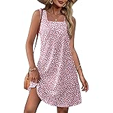 OFEEFAN Womens Square Neck Tank Dresses 2026 Summer Spring Loose Swing Sundresses with Pockets Plain/Print
