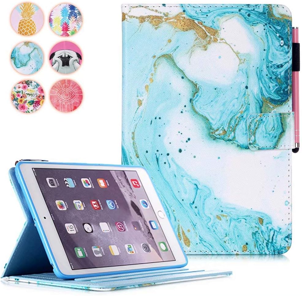 MOKASE iPad Mini 5 case, iPad Mini 1 2 3 4 Case, Flip PU Leather Wallet Case Multiple Viewing Angle Stand Smart Cute Colorful Cover for iPad Mini 1 2 3 4 5, Green Marble