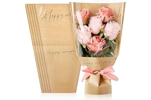 CLUEWR 20 PCS Flower Bags for Bouquets, 11 x 5.1 x 17.3 Inches Flower Sleeves Floral Wrapping Paper Bulk Florist Packaging Supplies (Brown)