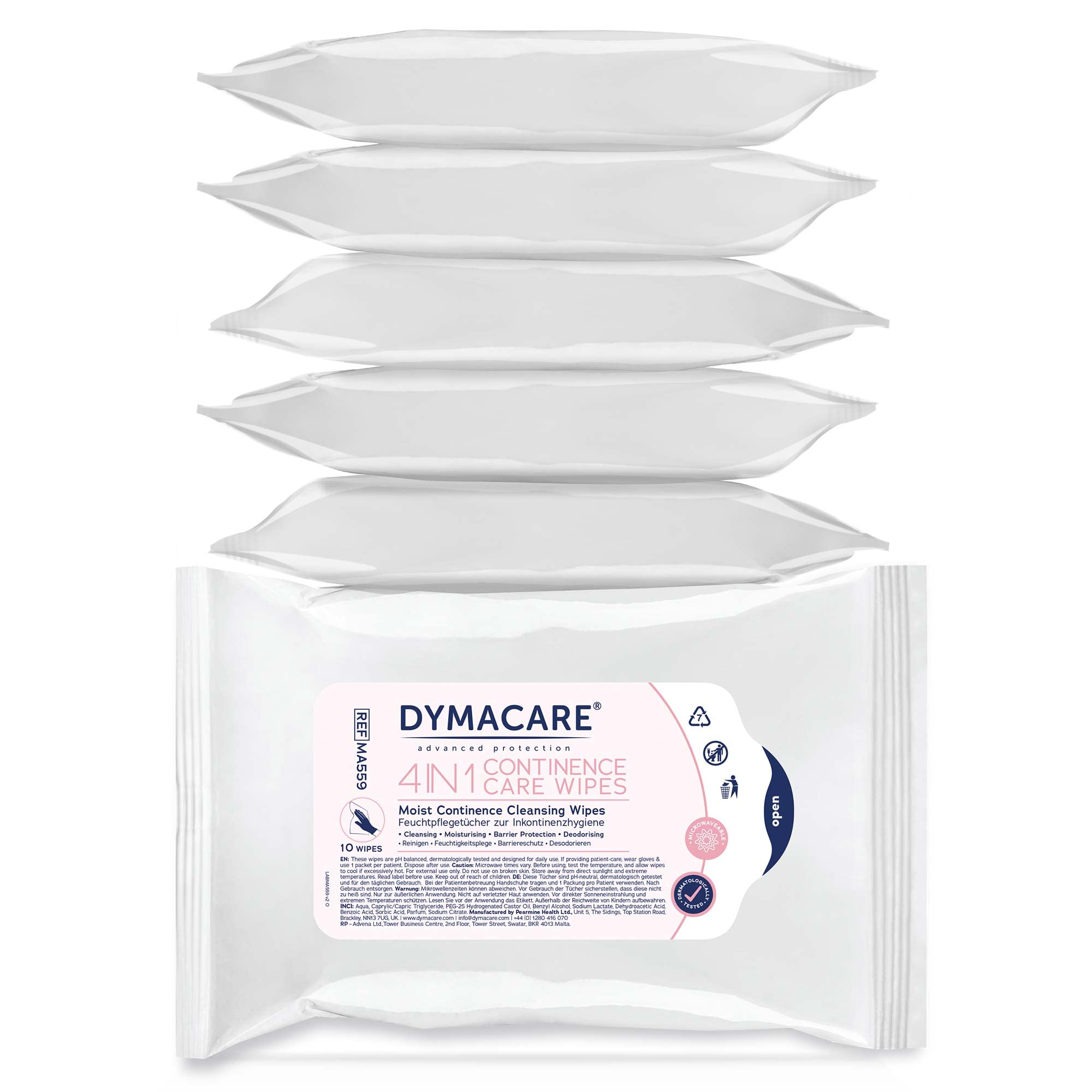 DYMACARE 4 in 1 Continence Care Wipes 10’s | Adult Scented Premium Incontinence Cloths | Skin Cleansing Wipes with Barrier Protection | 6 Packs of 10 Wipes (60 Wipes)