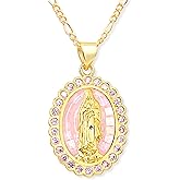 18K Gold Plated Religious Gifts for Christian Women Faith - Virgin Mary Necklace - Christian Jewelry for Women - Mother Mary Necklace - White Pink Pendant Catholic Jewelry Comes in Elegant Gift Box