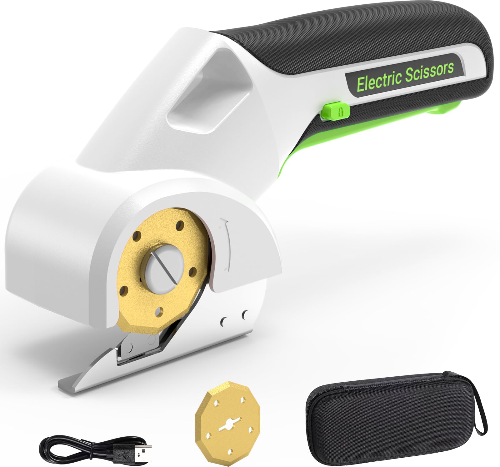 Photo 1 of EXPEDMAN 2025 NEW 4V Cordless Electric Scissors, Cardboard Cutter with 2 Titanium Blade, Safety Lock & Extra Blade, Rotary Cutter for Cardboard,Fabric,Plastic, Gifts for Men&Women - Pearl White