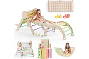 KidsBuddy Pikler Triangle Set with Cushion 11 in 1 Climbing Toys for Toddlers Inside Montessori Toys Toddler Climbing Toys Indoor Wooden Climbing Gym with Drawing Board, Maze Shape Sorter, Car Toys