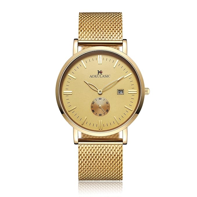 Yevita Herren Armbanduhr Zifferblatt Analog Business Edelstahl Armband mit Kalender Und Sekundenzeiger #014