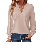 GKBK Womens Long Sleeve Shirts Fall Tops V Neck Business Dressy Casual Blouses with Smocked Cuffs