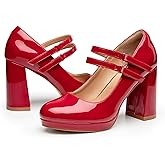 Trary Mary Jane Shoes Women Heels Platform Chunky Block High Heels with Double Strap Women's Pumps Comfortable Dress Pumps for Party Wedding Office Round Toe Heel Shoes