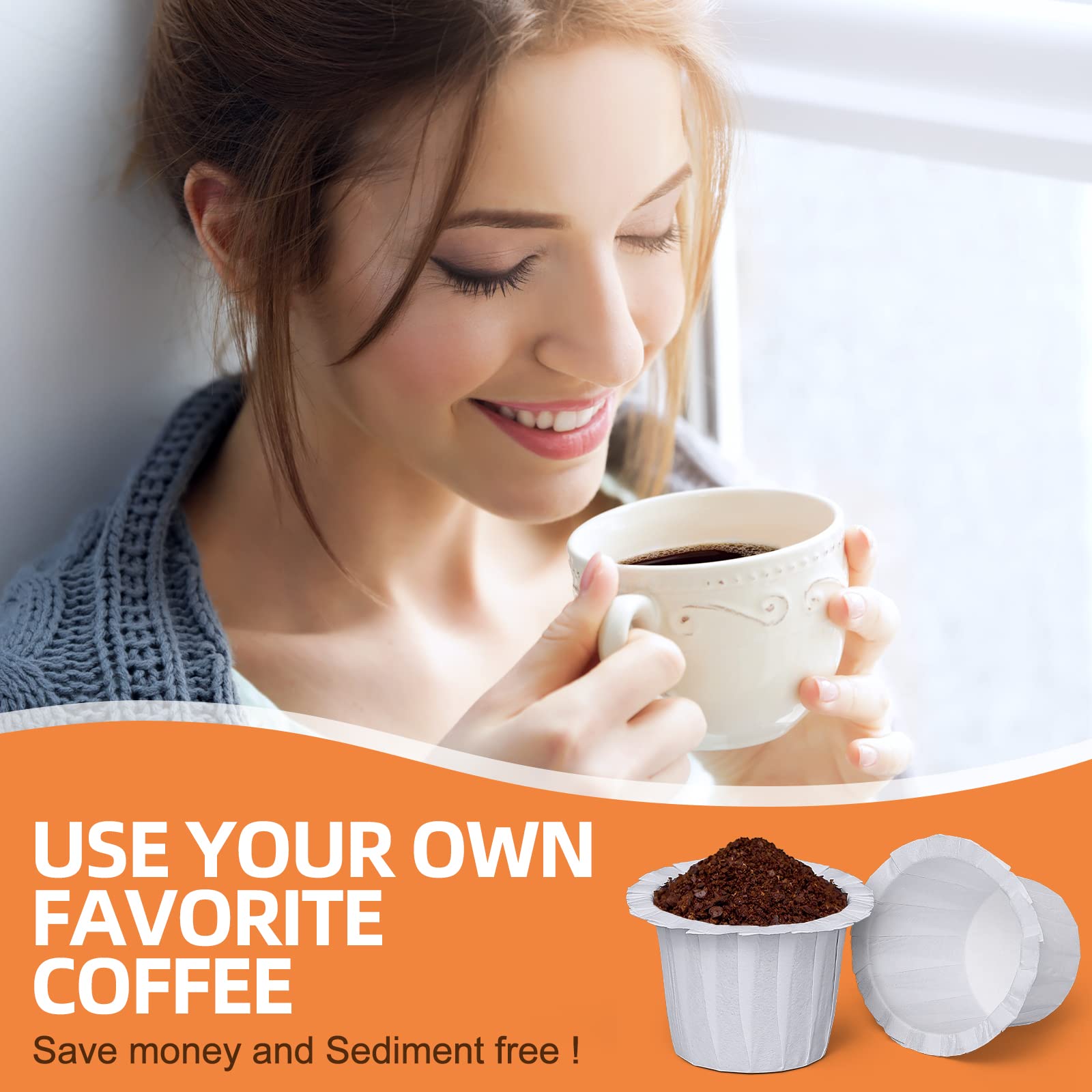 100 Count Fanativita K Cup Coffee Filters Disposable for Keurig Single Cup, Compatible with All Reusable K Cups (White)