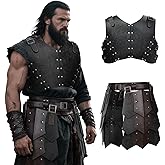 HiiFeuer Medieval Faux Leather Chest Armor&Wide Belt Thigh Armor, Retro Knight Body Armor for LARP & Ren Faire (Black B)