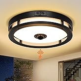 Slypadan Outdoor Motion Sensor Flush Mount LED Light, 12" Dusk to Dawn Porch Modern Black Exterior Light, Ceiling Light Fixtu