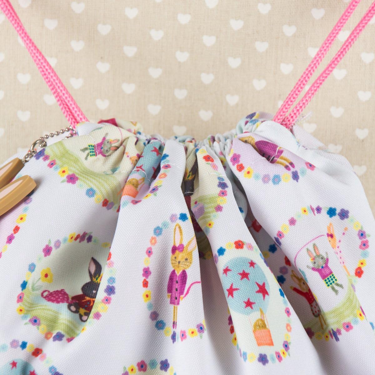 Bunny Rabbit Drawstring Kit Bag, White and Pink - Image 5
