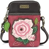 CHALA Plant Life Collection Cell Phone Crossbody Purse-Women PU Leather/Canvas Multicolor Handbag with Adjustable Strap - Rose A - pink