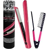 Evalectric Pro Titanium 1.25 Inch Flat Iron - Dual Voltage - Pink | Titanium Floating Plates - Negative Ion Technology - Heats upto 450&deg;F - Travel Friendly Hair Straightener