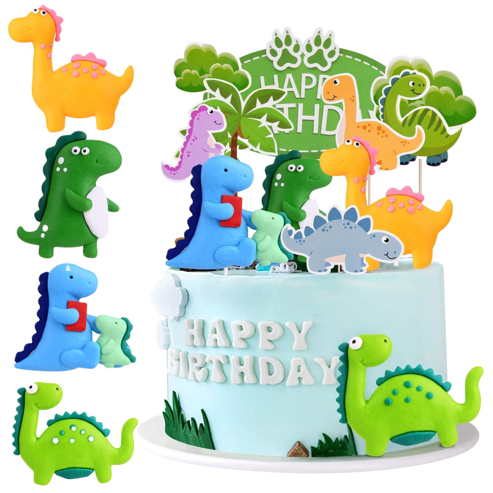 OSDUE 12 PCS Cake Toppers, Dinosaur Birthday Cake Toppers Decorations, Kids Dinosaur Theme Party Decorations, Reusable, Various Character Dolls, for Kids Boy Girl, Birthday Shower Party Supplies