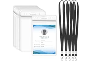 Badge Holder, 10 Set Clear Vertical ID Card Holder, Black Lanyard with Id Holder, Waterproof Bus Pass Card Holder for Office 