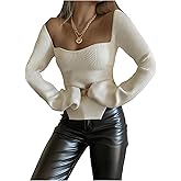 Floerns Women's Long Sleeve Knitted Fall Sweater Sweetheart Neck Split Going Out Pullover Tops