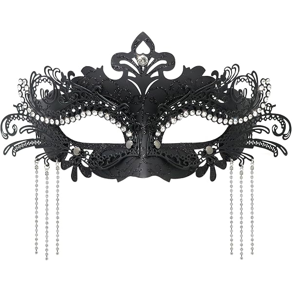 Black Metal Swan Mask With Rhinestones – Venetian Halloween Ball Masquerade, Women's One Size