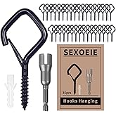 Sexoeie 35 PCS Eye Screw Hooks for Hanging Heavy Duty with Safety Buckle.Metal Ceiling Hooks for Hanging Plants,Cup,Wind Chime,Bird Feeders,Christmas String Lights at Indoor&Outdoor,2.36 Inches Black
