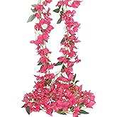 FAICOIA 2Pcs Bougainvillea Artificial Hanging Flowers Plants for Outdoors Fake Silk Bougainvillea Vines Rose Red Artificial Flowers Garland UV Resistant Faux Flowers for Planter Porch Arch Table Decor