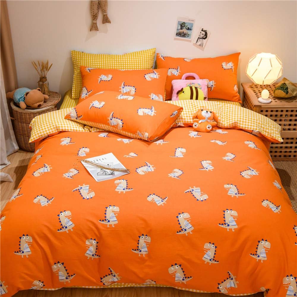 AOJIM Boys Girls Cute Duvet Cover Set, Animal Dino Dinosaur Pattern Printing Cotton Hypoallergenic Comforter Cover with Zipper Closure, 4 Corner Ties Bedding Set 3 PCS Twin Size